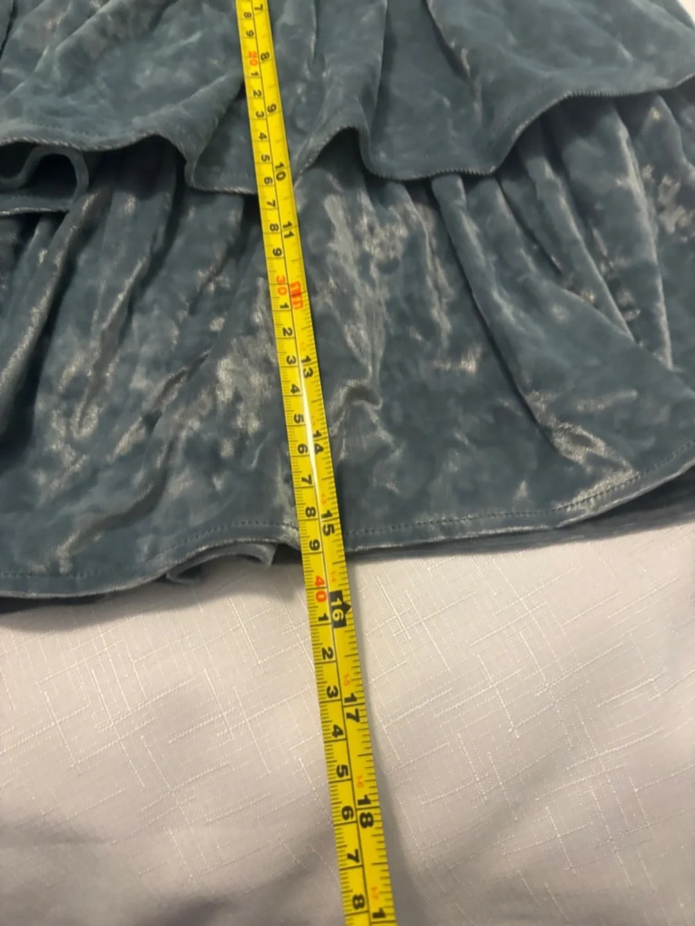 Aerie Frills n Thrills Sage Green SZ L velvet ruffle tiered mini skirt NWOT